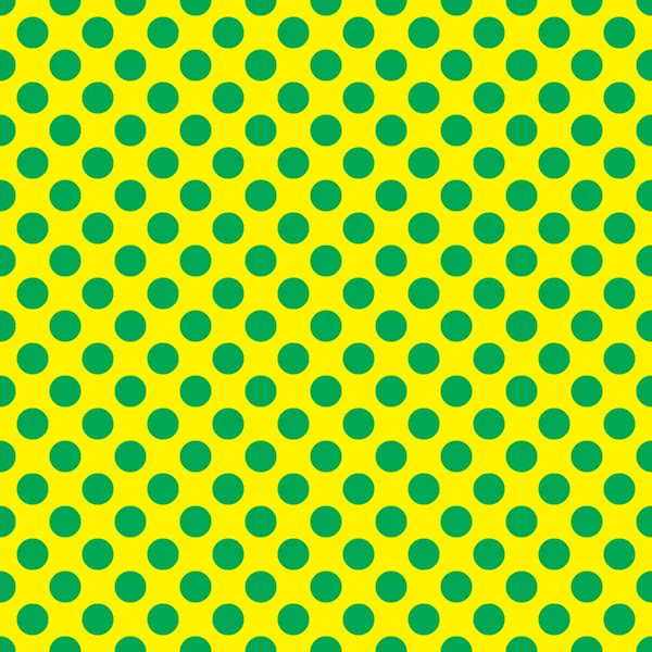 在黄色背景上的无缝矢量绿色波尔卡圆点花纹 — 图库矢量图片