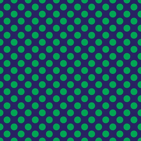 Naadloze vector groene polka dots patroon op blauwe achtergrond — Stockvector