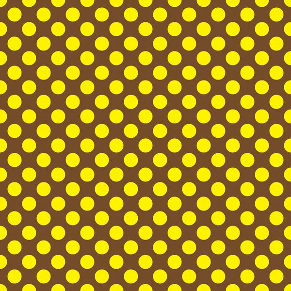 Seamless vector yellow polka dots pattern on dark brown background — Stock Vector