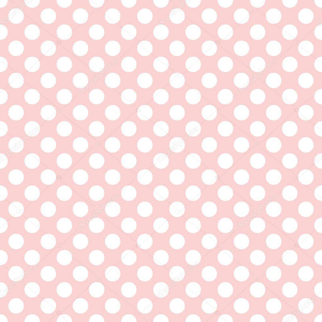 Seamless vector white polka dots pattern on baby pink background