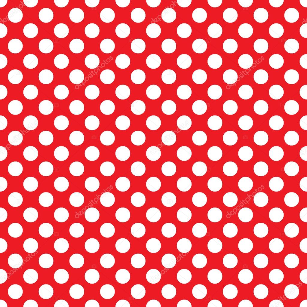 Seamless vector white polka dots pattern on red background