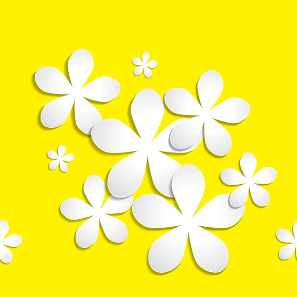 Resumen 3d patrón de vectores de flores de papel sobre fondo amarillo — Vector de stock