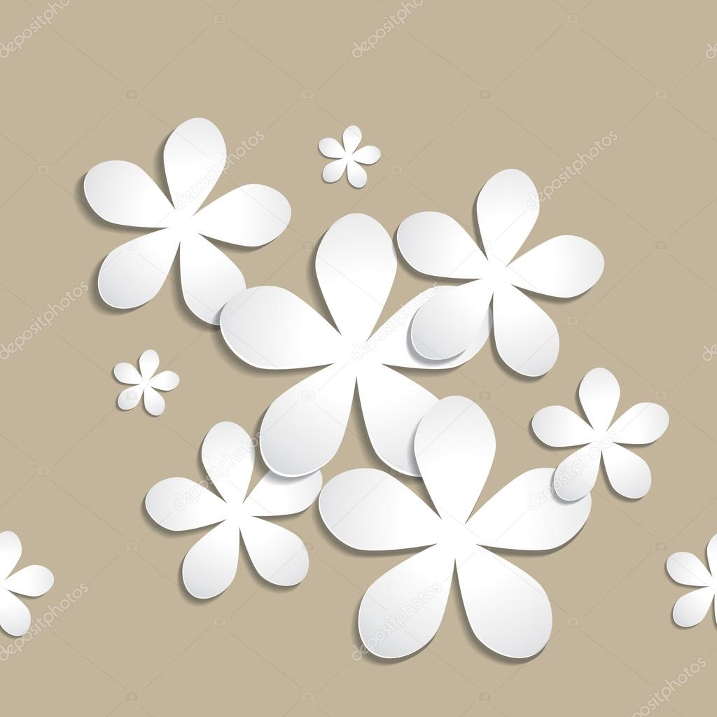 Abstract 3d paper flower vector pattern on light brown background