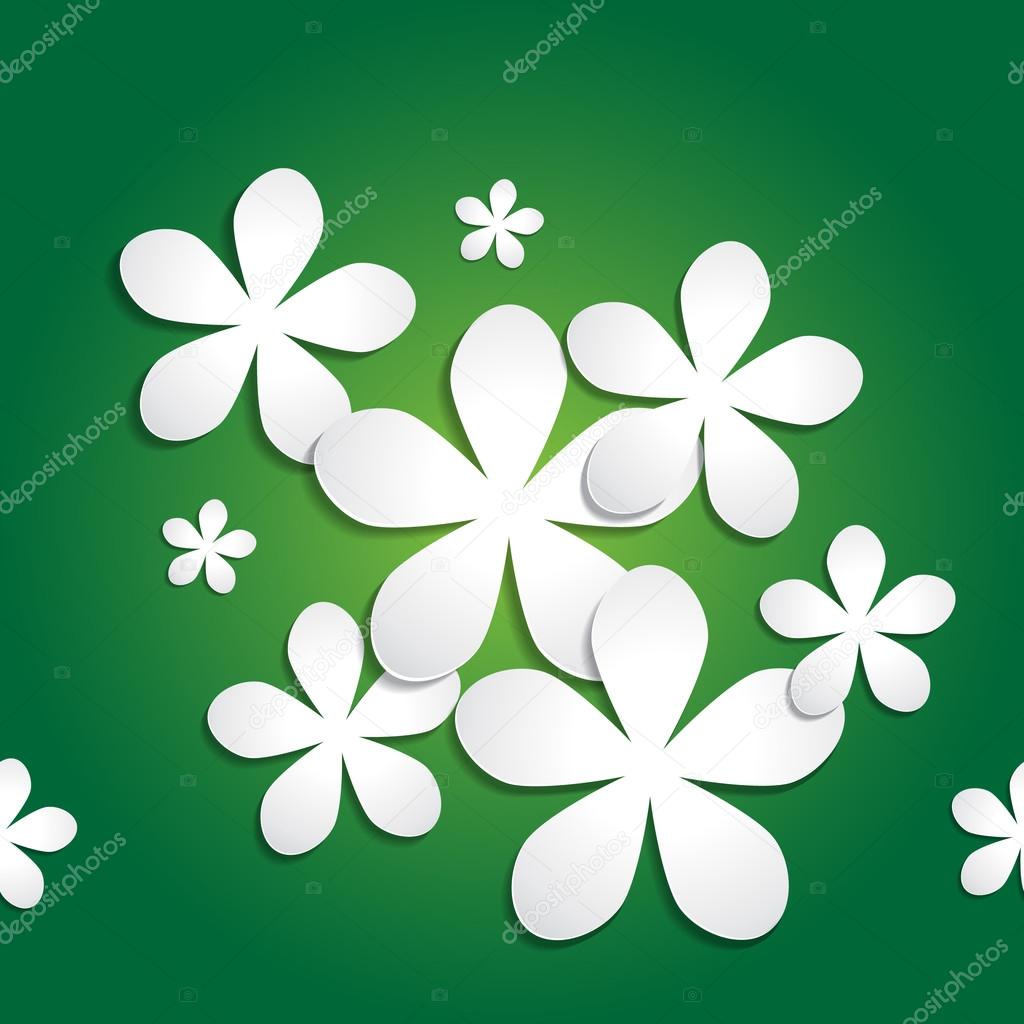 Abstract 3d paper flower vector pattern on green gradient background