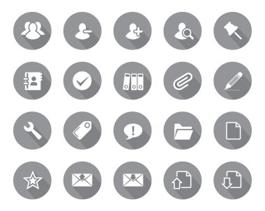 Stock Vector grey rounded web and office icons with shadow in high resolution.
