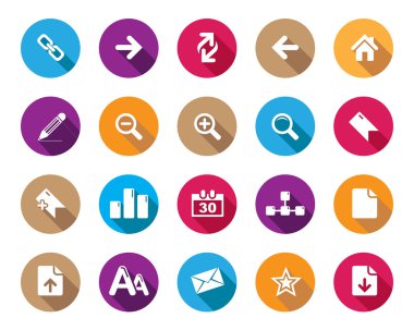 Stock Vector colourful rounded web and office icons with shadow in high resolution.