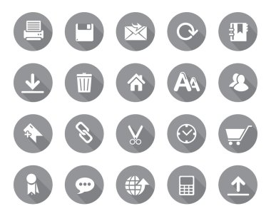 Stock Vector grey rounded web and office icons with shadow in high resolution.