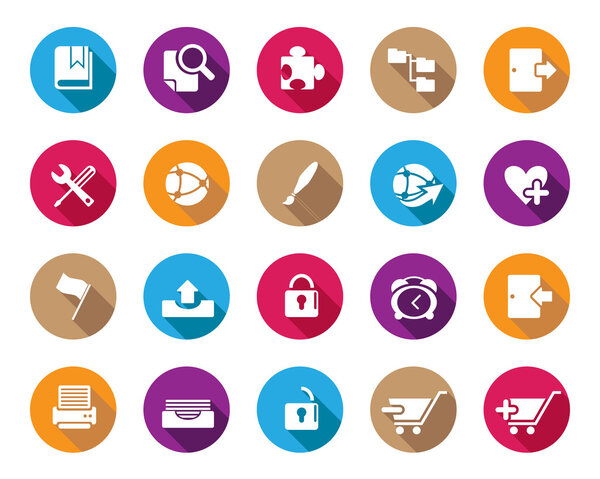 Stock Vector colourful rounded web and office icons with shadow in high resolution