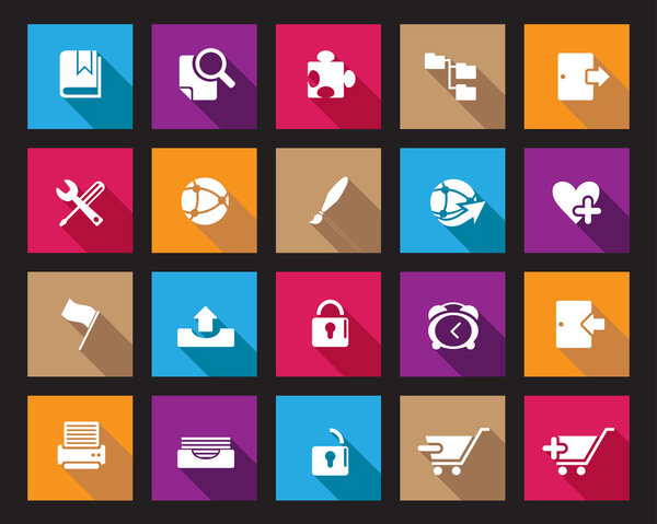 Stock Vector Colourful Square web and office icons with shadow in high resolution