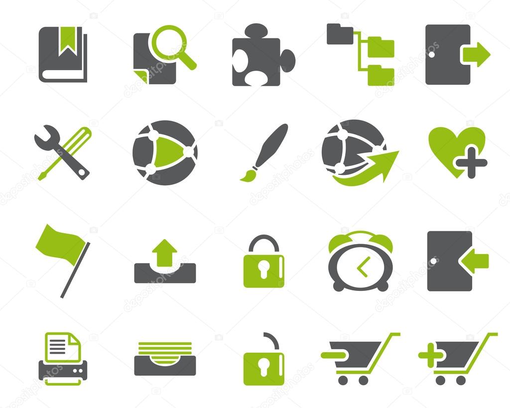 Stock Vector green grey web and office icons in high resolution