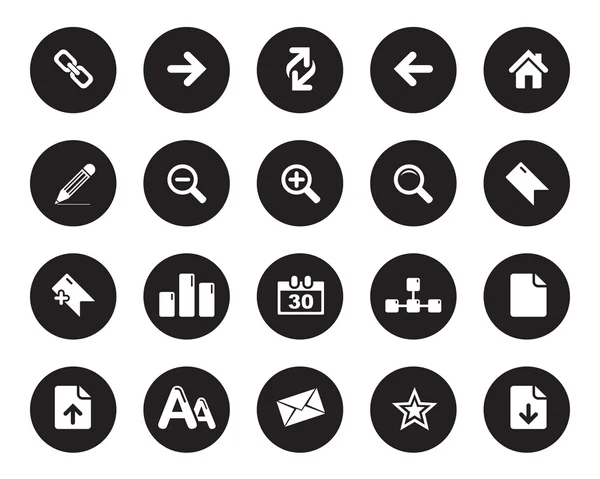 Stock vector white web and office icons on black circle, high resolutions. — Stok Vektör