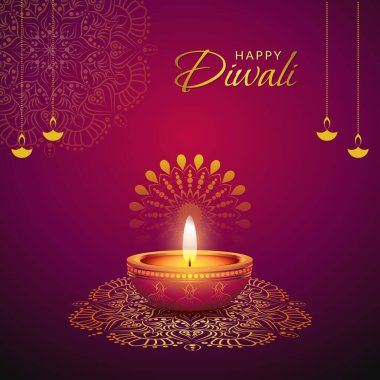Parlak diya lambası arkaplanlı güzel diwali tebrik kartı