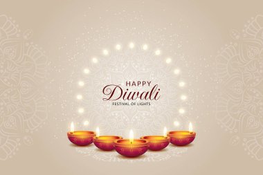 Mutlu bayramlar. Dekoratif diya lambalı renkli pankart tasarımı festivali. vektör illüstrasyonu.