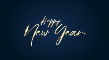 Mavi zemin üzerinde mutlu yıllar altın harfler, vektör sanatı ve illüstrasyon iniş sayfası şablonu ui web mobil uygulama poster afişi için kullanılabilir