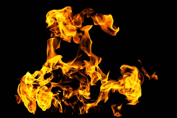 Vuurvlammen Zwarte Achtergrond Geïsoleerd Brandend Gas Benzine Brandt Met Vuur — Stockfoto