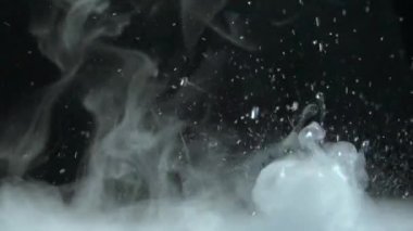 Sulu su damlaları ve sisli videoları rahatlatıyor veya mavi bir arkaplanda döngü yapabilme yeteneğine sahip dumanlar. Su yakın planda sıçrar. Su damlar ve hareket halinde zıplar. Kimyasal reaksiyon suyu.