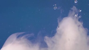 Sulu su damlaları ve sisli videoları rahatlatıyor veya mavi bir arkaplanda döngü yapabilme yeteneğine sahip dumanlar. Su yakın planda sıçrar. Su damlar ve hareket halinde zıplar. Kimyasal reaksiyon suyu.