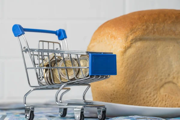 Kazakhstan Tenge Kzt Grocery Basket Bread Rising Food Prices Groceries — Stock Photo, Image