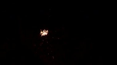 Bir olayı kutluyoruz. Gece gökyüzünde güzel havai fişek gösterisi. Havai fişekler kutlama selamı. Tatil Havai fişekleri