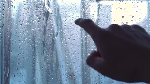 Hand Draws Heart Wet Glass Window Rainy Weather Separation Love — Stock Video