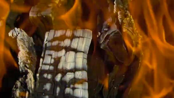 着火时浓烟弥漫 一个燃烧的壁炉 一个烧烤 一个由木头做成的火 燃烧着火和火焰 火焰和燃烧的火花近视 火灾的模式 — 图库视频影像