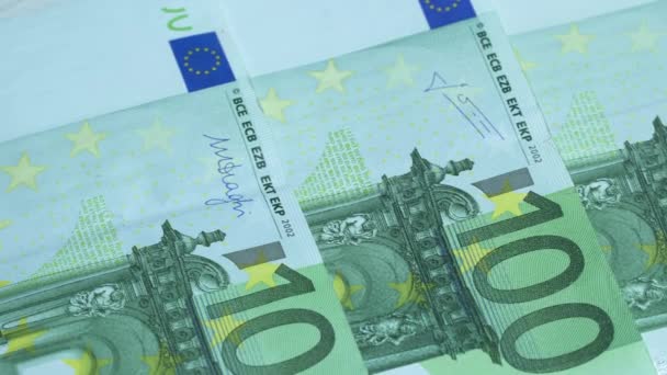 Manuelle Zählung Der Euro Banknoten Bargeld 100 Euro Scheine Fünfzig — Stockvideo