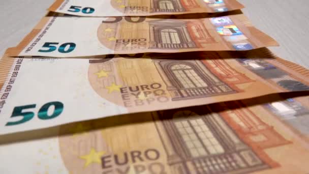 Contagem Manual Notas Euros Numerário Contas Euros Contabilização Cinquenta Notas — Vídeo de Stock