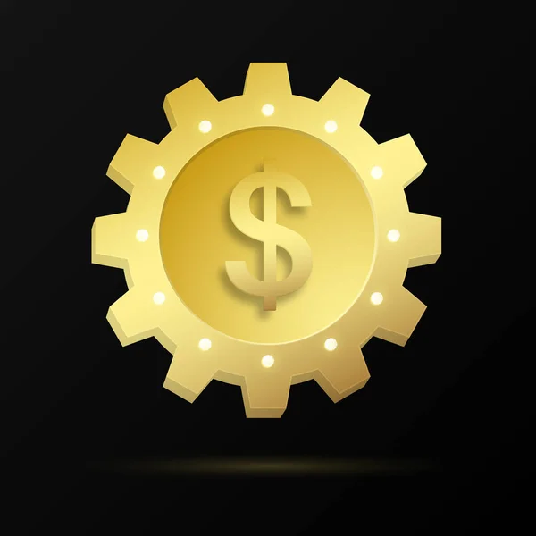 Złoty Realistyczny Sprzęt Symbolem Dolara Diamentami Ilustracja Wektora — Wektor stockowy