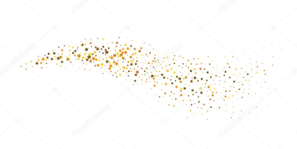 Starry confetti on a white background. A stream of golden stars. Vector illustration.