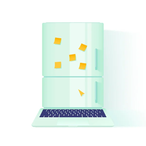 Laptop Forma Refrigerador Trabalho Partir Casa Procrastinação Distração Conceito Ilustração — Vetor de Stock