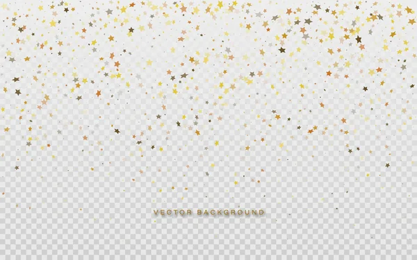 Gold Confetti Random Gold Stars Transparent Background Vector Illustration — Vector de stock