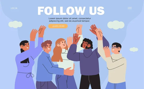 Vector illustration for internet advertisement of a social media customers following interesting page. Influencer marketing, social media or network promotion, SMM, banner, landing page, flyer.