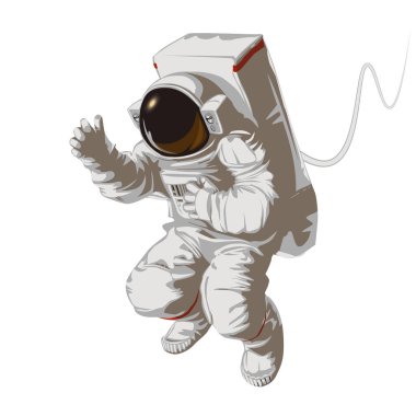 Uzayda uzay giysisi içinde bir astronot. Beyaz bir arkaplanda