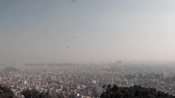 Utsikt över Katmandu från templet Swayambhunath med soluppgång vid Katmandu i Nepal — Stockvideo