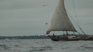 Balıkçı teknesi Hint Okyanusu 'ndaki Zanzibar adasının kıyısında..