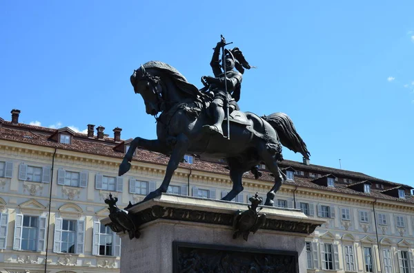 Emanuele Filiberto Statua Equestre Due Chiese Piazza San Carlo — Foto Stock