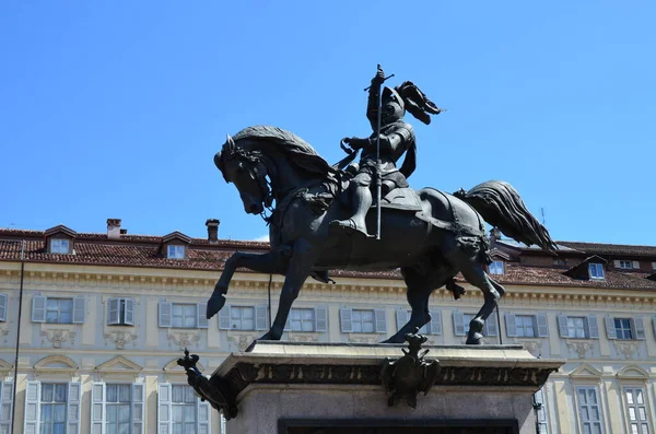 Emanuele Filiberto Equestrian Statue Two Churches San Carlo Square — Stock Photo, Image