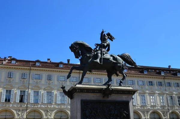 Emanuele Filiberto Statua Equestre Due Chiese Piazza San Carlo — Foto Stock