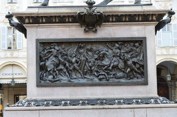 Posąg Emanuela Filiberto Placu San Carlo Turyn — Zdjęcie stockowe