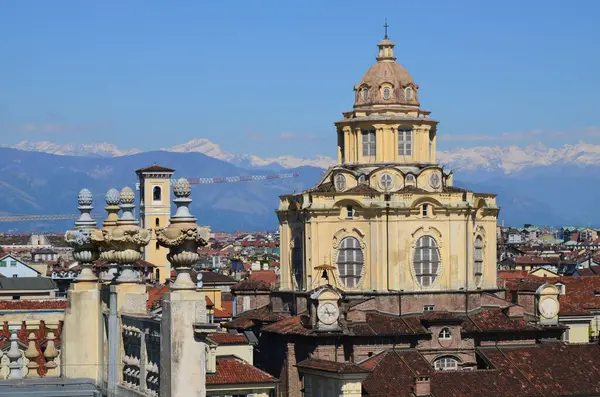 Antiga Arcada Turim Panorama Itália — Fotografia de Stock