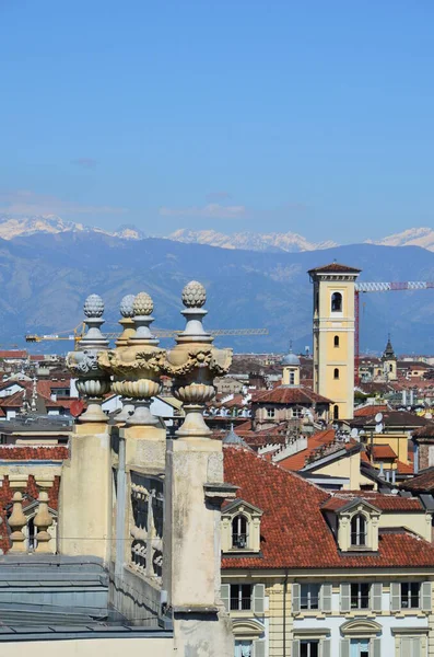 Antiga Arcada Turim Panorama Itália — Fotografia de Stock