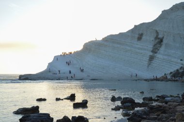 Agrigento, Sicilya yakınlarındaki Scala dei Turchi 'nin (Türk Merdiveni) beyaz uçurumu