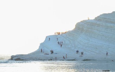 Agrigento, Sicilya yakınlarındaki Scala dei Turchi 'nin (Türk Merdiveni) beyaz uçurumu