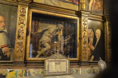 Seville, İspanya 03.24.2019: Ziyaret mihrabında Aziz Jerome 'un rahatlatılması