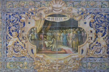 Seville, İspanya 03.28.2019: Sevilla, Endülüs, İspanya 'daki Plaza de Espana veya İspanya Meydanı