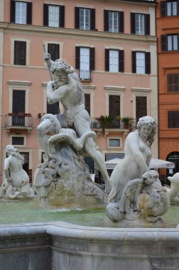 Roma, İtalya 09.02.2019: Piazza Navona ve Neptün Çeşmesi, Roma, İtalya