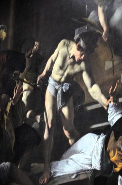 Roma, İtalya 09.02.2019: Contarelli Şapeli 'ndeki Saint Matthew Caravaggio tablolarının şehidi İtalya San Luigi dei Francesi