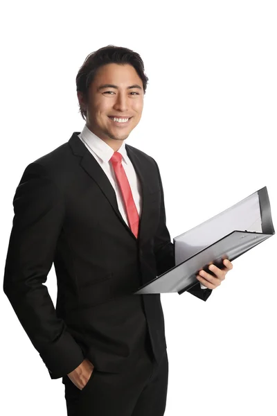 Attractive businessman with clipboard — Stock Photo, Image