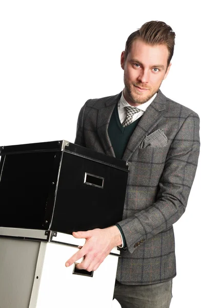 Trabajador hombre de negocios con cajas — Foto de Stock