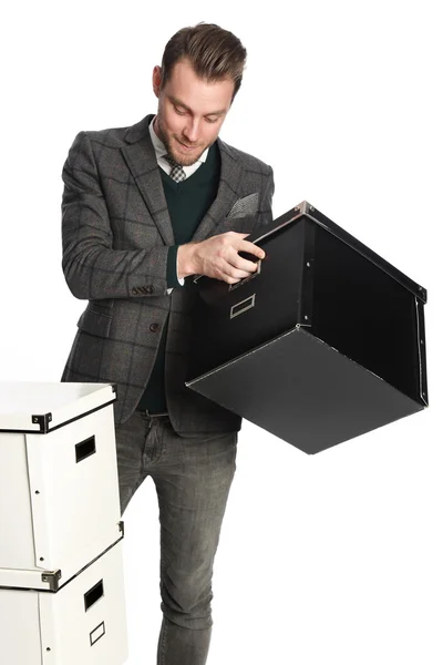 Trabajador hombre de negocios con cajas — Foto de Stock